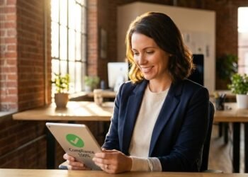 Modern GST billing software dashboard showing revenue graphs and tax breakdowns.